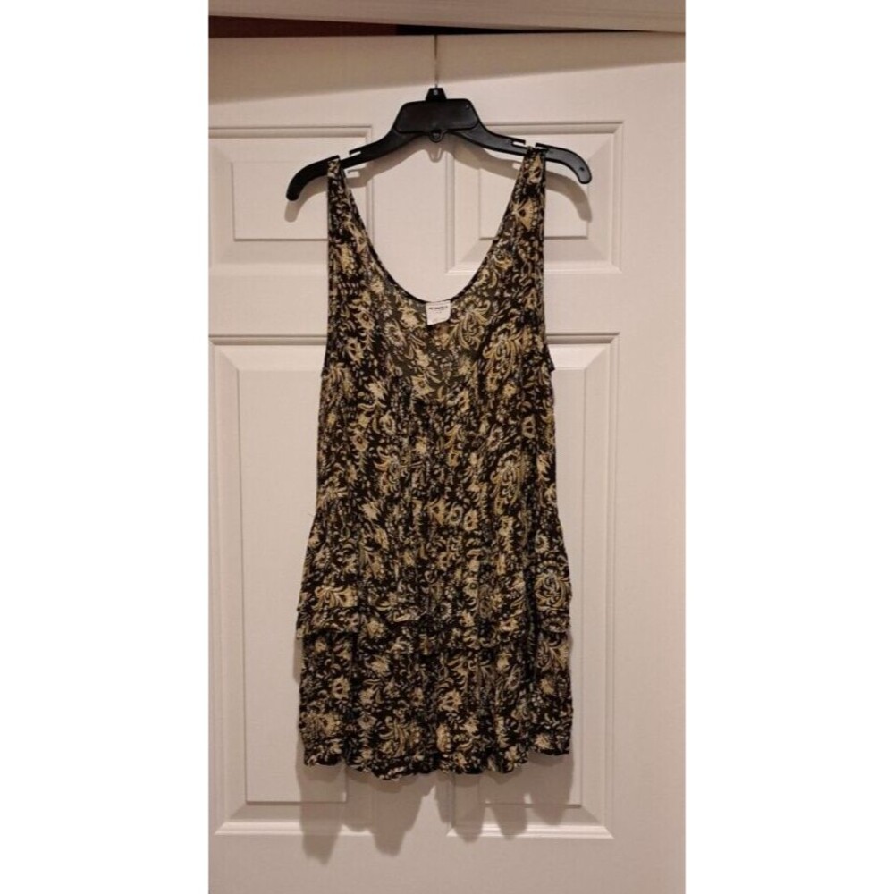 Intimately Free People Yellow & Black Paisley Tiered Ruffle Tank Top Tunic M